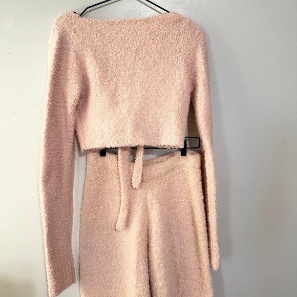 SKIMS Cozy Knit Wrap Top & Jogger Rose Pink Long Sleeve Cropped  Soft Lounge S/M - Picture 4 of 14
